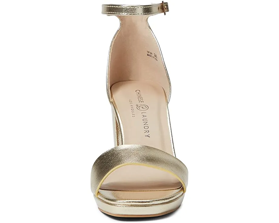 Chinese Laundry - Teri - Vegan Leather Dress Chunky Heels - Gold