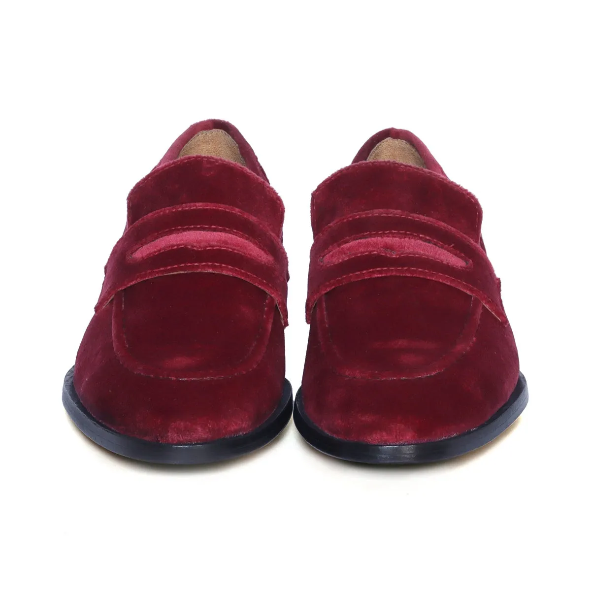 Customized "EXTRA HIGH HEEL" Wine Italian Velvet Leather Apron Toe Penny Loafers For Men By Brune & Bareskin