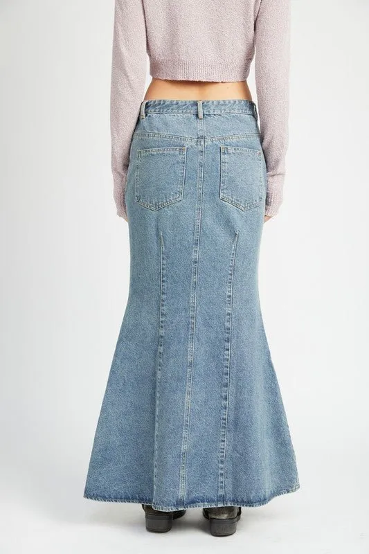 Long Flared Denim Skirt