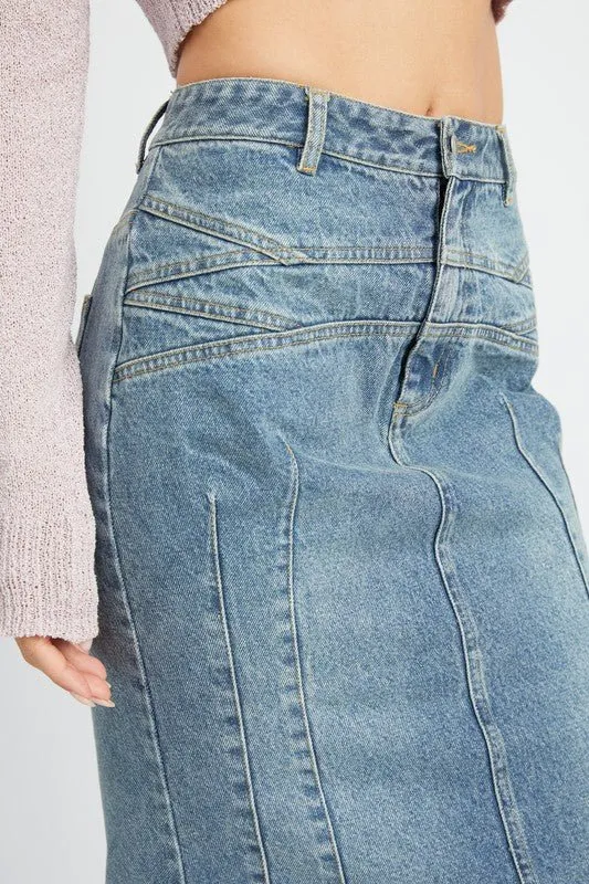 Long Flared Denim Skirt
