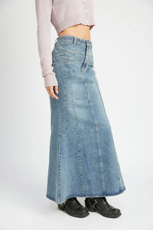 Long Flared Denim Skirt