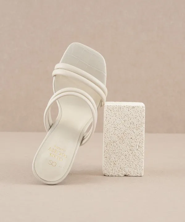 The Angela Beige Strappy Alligator Heels