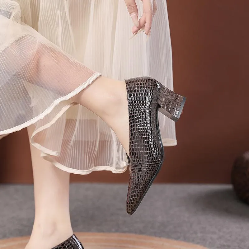 Women's Retro Shallow Mouth Pointed Toe Block Heels 88605076S