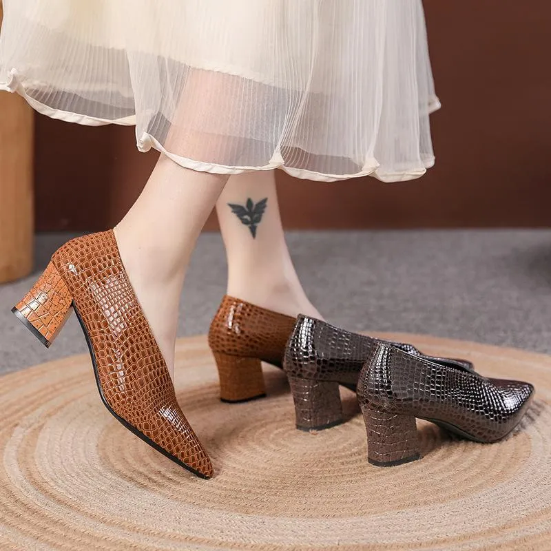 Women's Retro Shallow Mouth Pointed Toe Block Heels 88605076S